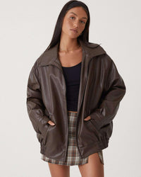 Women's Oversized Leather Jacket - Stylish Bomber Coat for Effortless Modern Looks