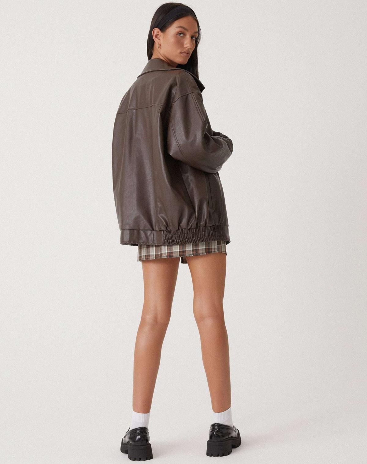 Women's Oversized Leather Jacket - Stylish Bomber Coat for Effortless Modern Looks