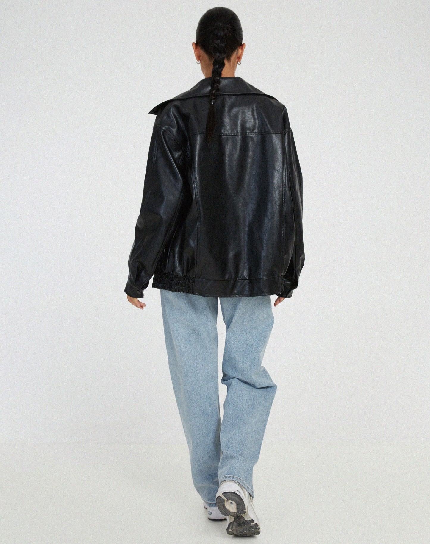 Women's Oversized Leather Jacket - Stylish Bomber Coat for Effortless Modern Looks