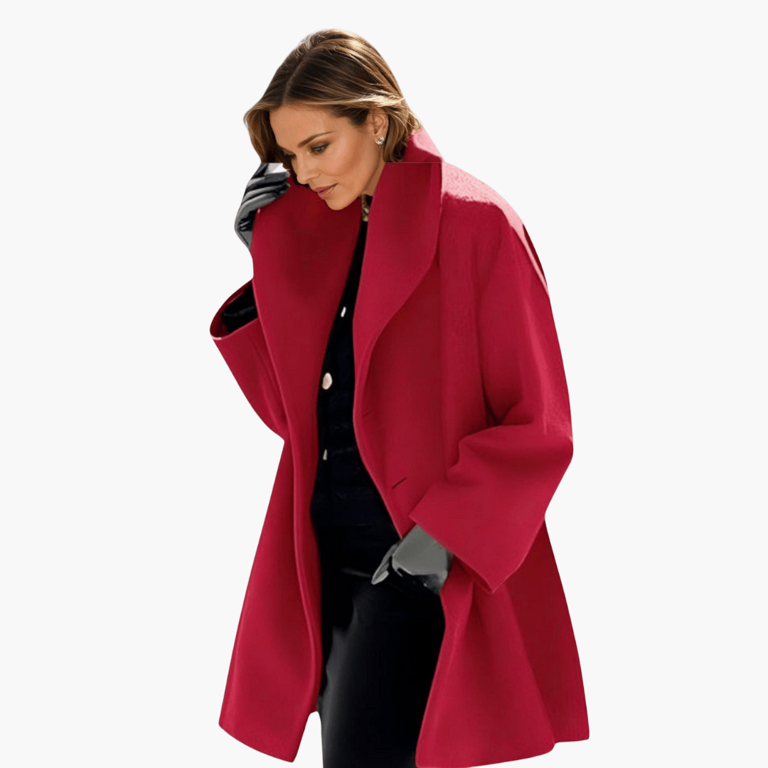Women's Red Wide Collar Long Sleeve Jacket for Cool Weather Fashion