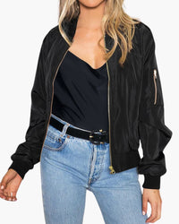 Women's Stylish Bomber Jacket with Functional Pockets and Zip Closure for Versatile Casual Wear