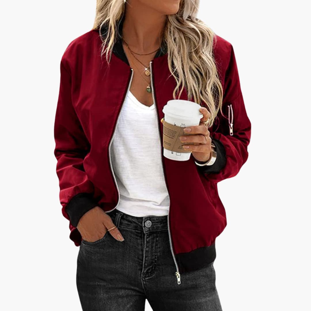Women's Stylish Bomber Jacket with Functional Pockets and Zip Closure for Versatile Casual Wear