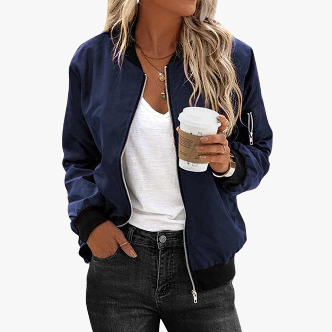 Women's Stylish Bomber Jacket with Functional Pockets and Zip Closure for Versatile Casual Wear