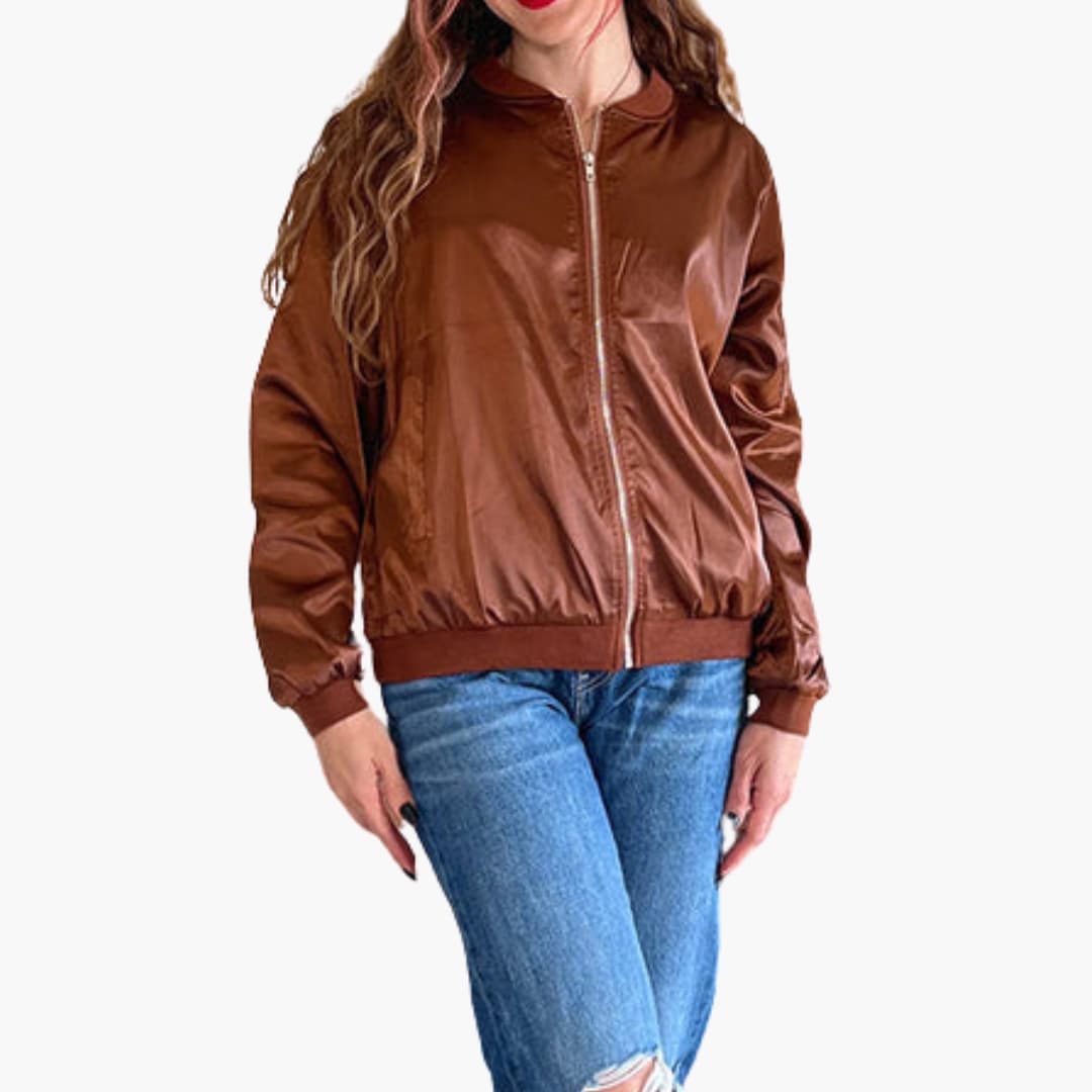 Women's Stylish Bomber Jacket with Functional Pockets and Zip Closure for Versatile Casual Wear