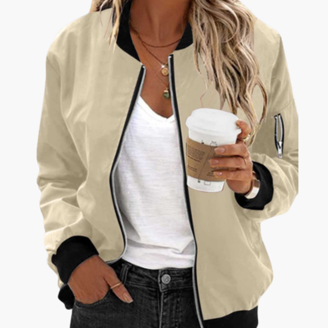 Women's Stylish Bomber Jacket with Functional Pockets and Zip Closure for Versatile Casual Wear