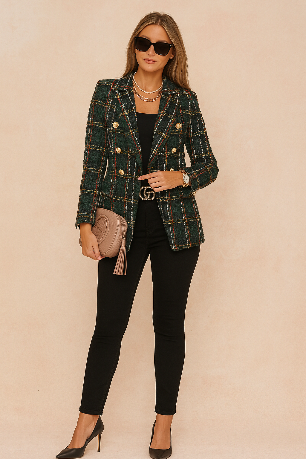 Women's Stylish Checked Jacket Tailored Fit High-Quality Fabric