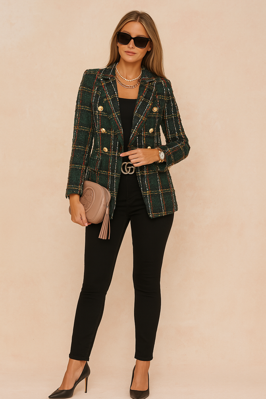 Women's Stylish Checked Jacket Tailored Fit High-Quality Fabric