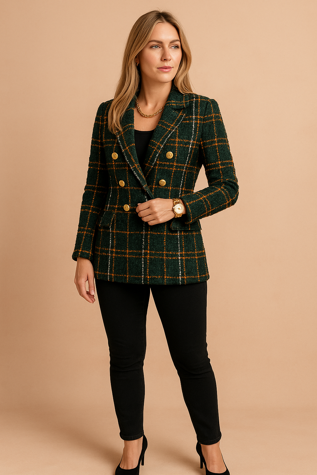 Women's Stylish Checked Jacket Tailored Fit High-Quality Fabric