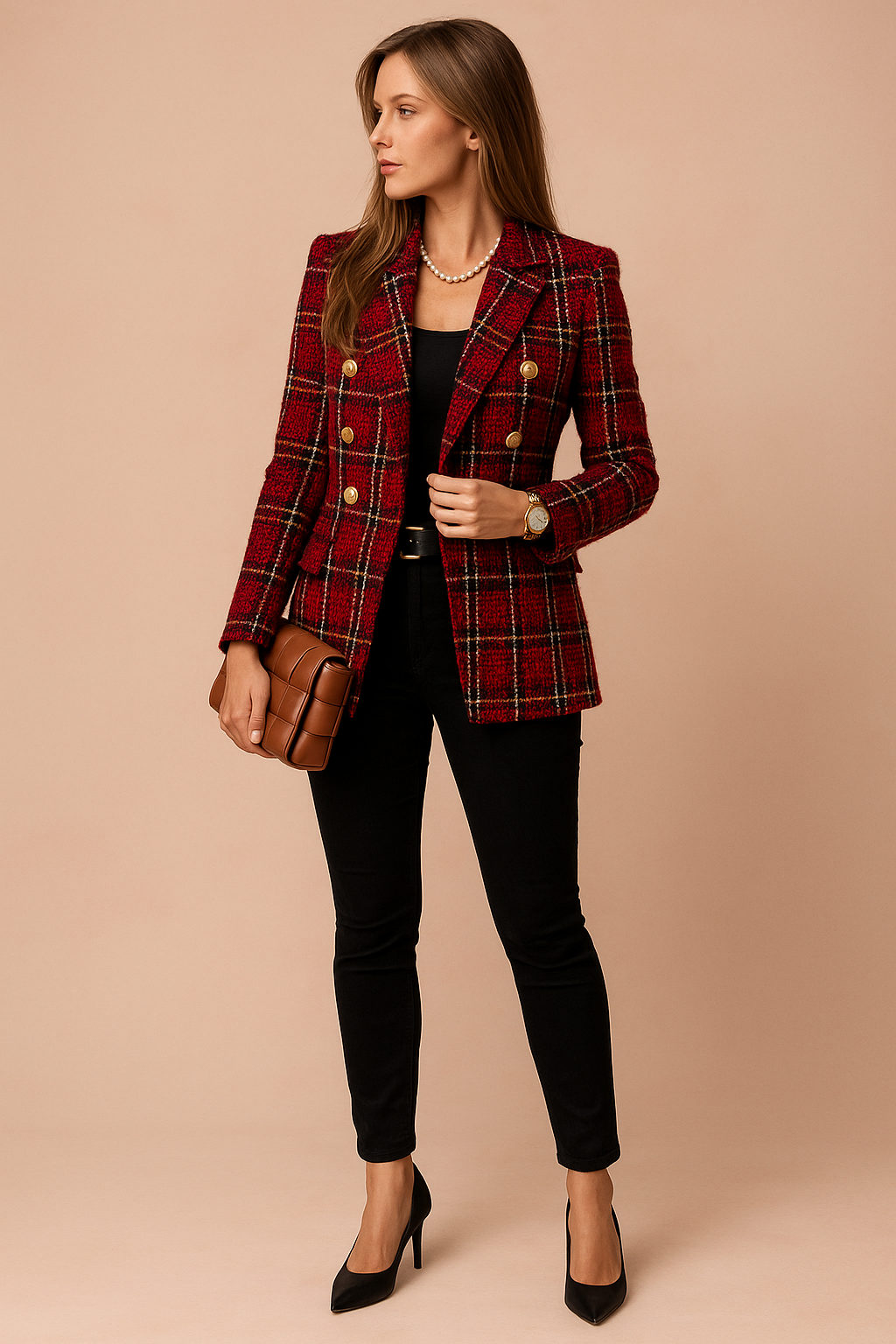 Women's Stylish Checked Jacket Tailored Fit High-Quality Fabric