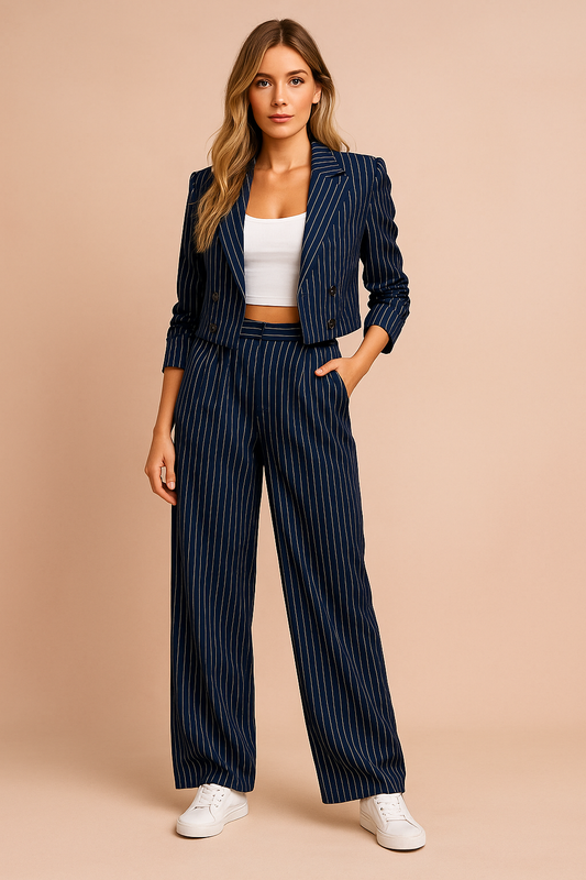 Women's Stylish Two-Piece Suit Comfortable Striped Fabric