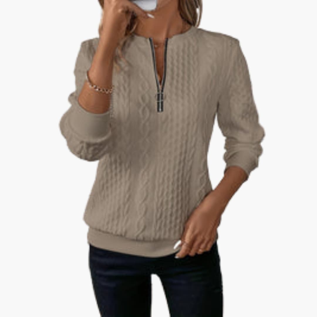 Womens Half Zip Jumper - Stylish Cable Knit Pullover with Zippered Neckline for Comfort and Versatility