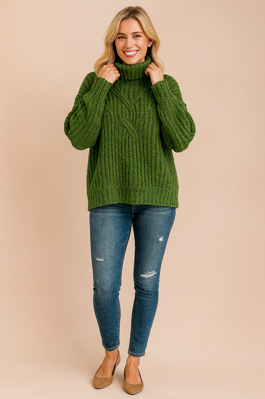 Zia  | Cable-knit turtleneck sweater with 3D texture