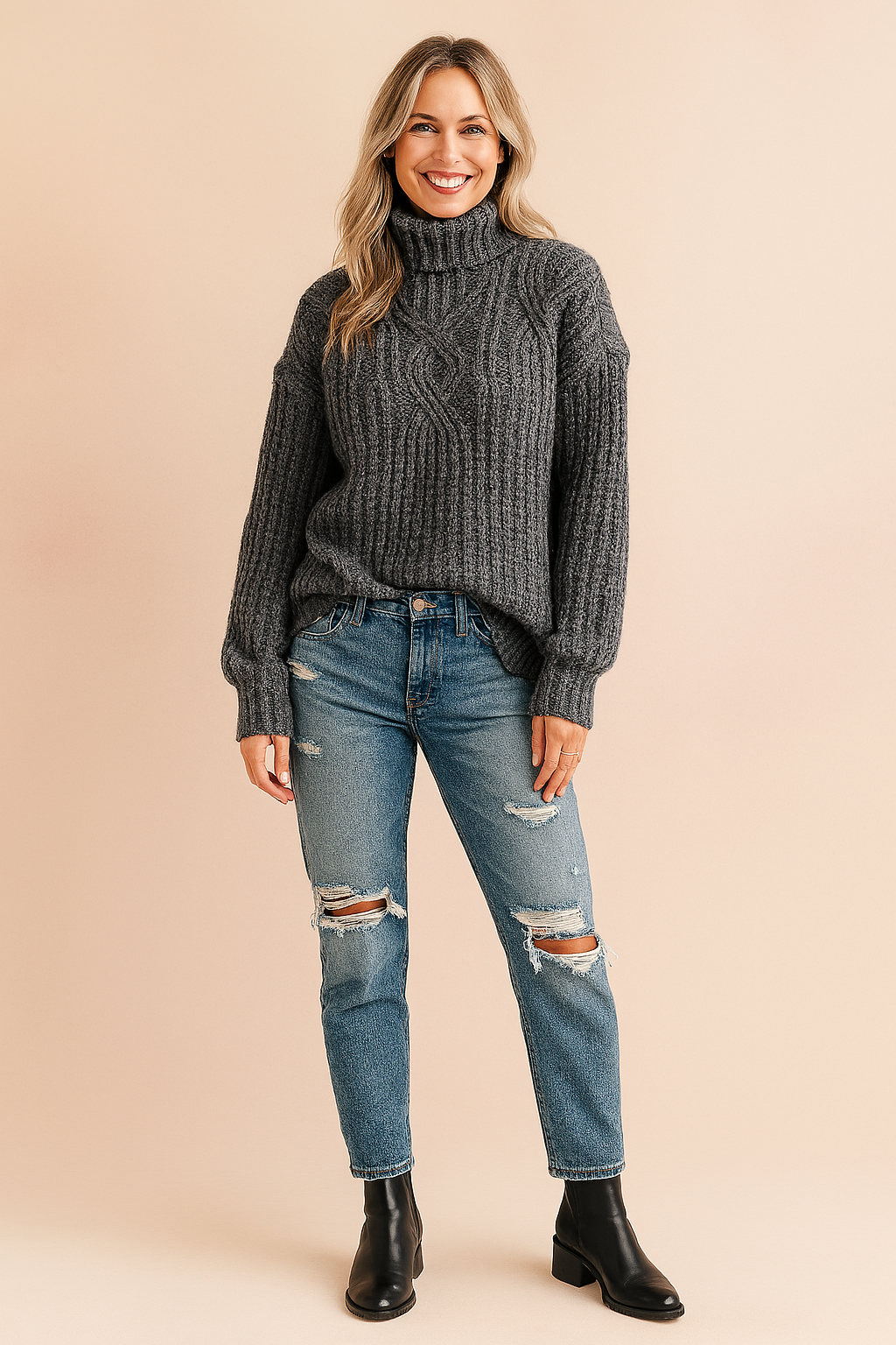 Zia  | Cable-knit turtleneck sweater with 3D texture