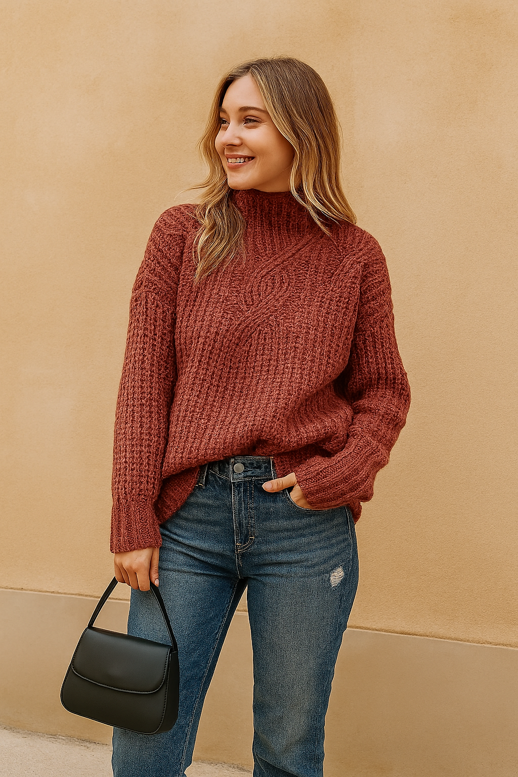 Zia  | Cable-knit turtleneck sweater with 3D texture